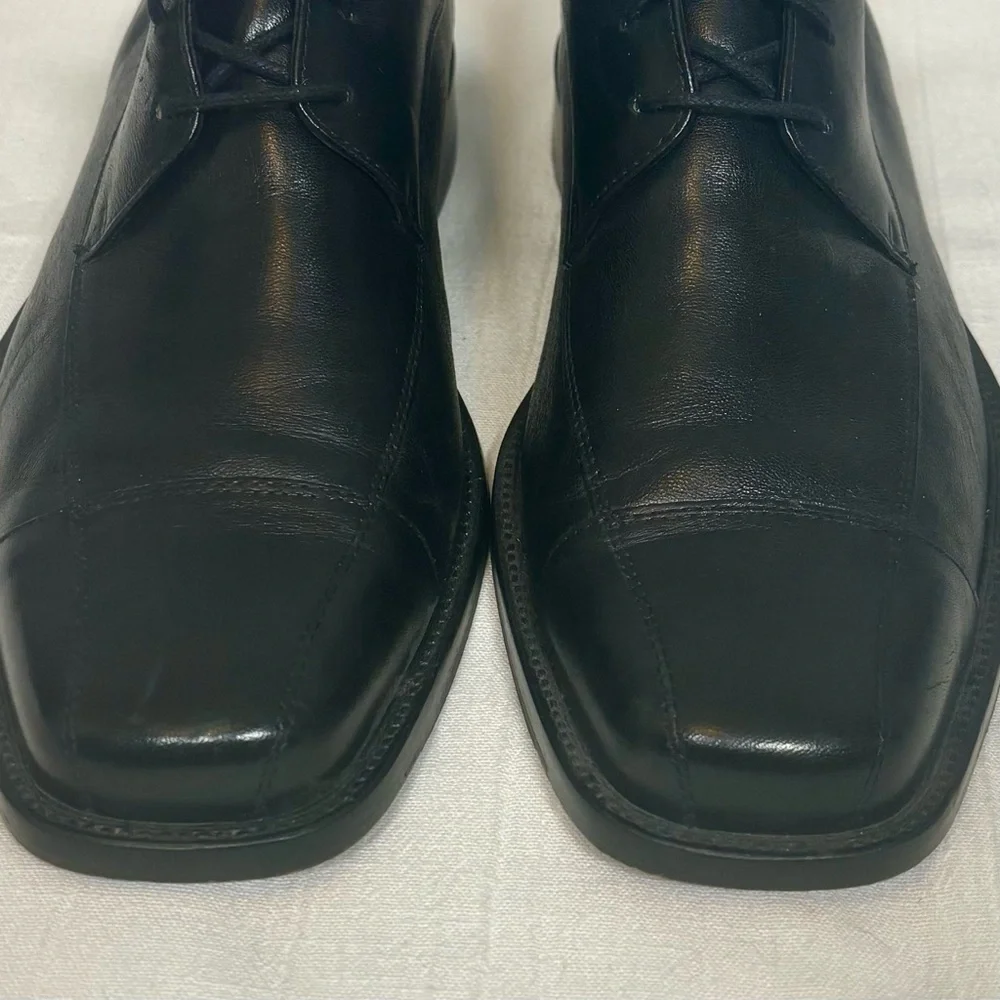 Johnston & Murphy Dobson Cap-Toe Leather Oxford Shoes-Black-Men Size 10.5